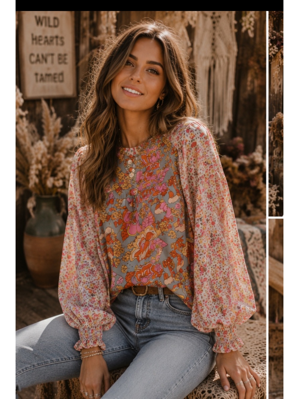 🆕 Flower Frenzy Bubble Sleeve Top Boutique JODIFL